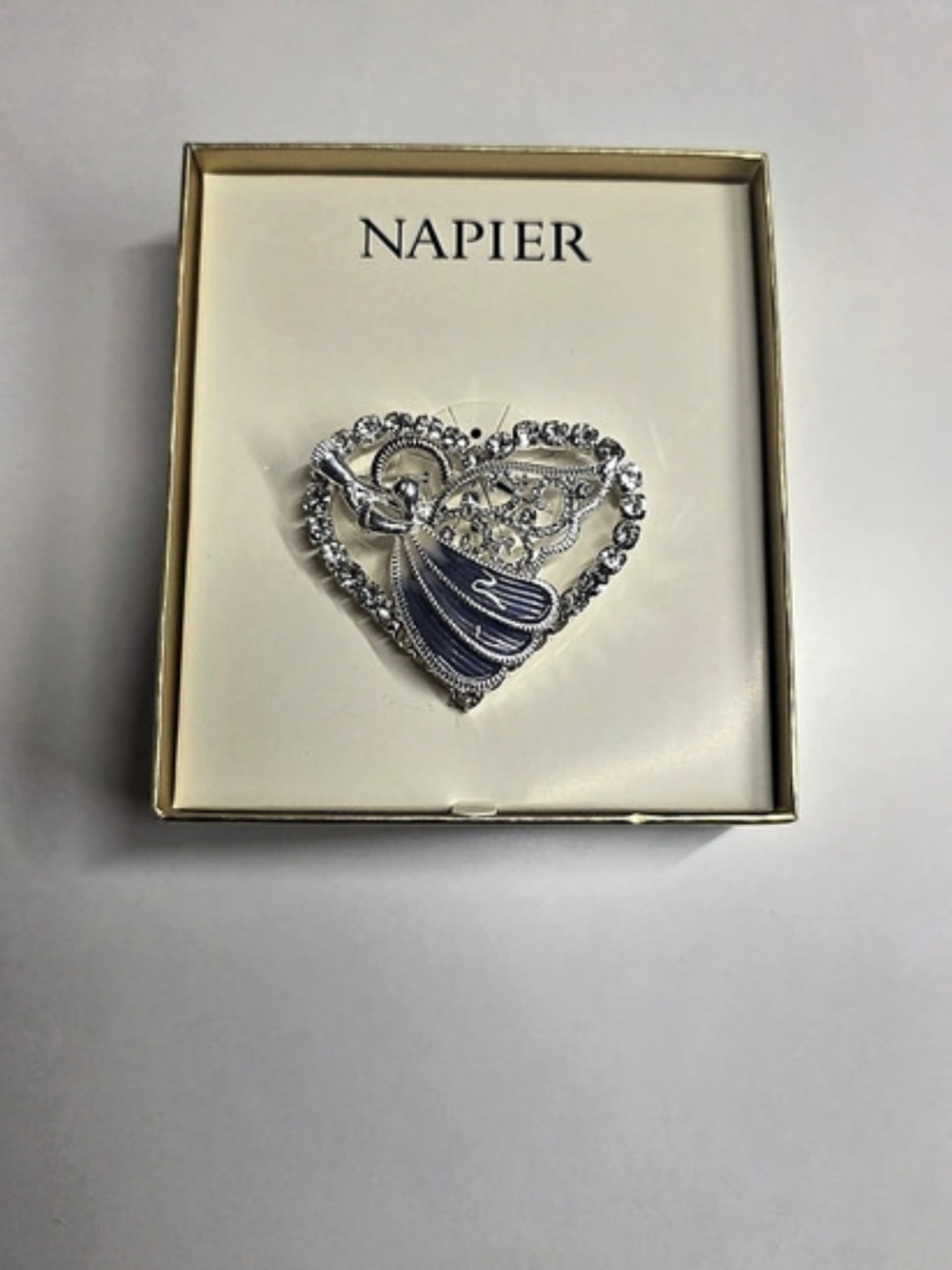 Napier Angel Heart Brooch Silver & Blue